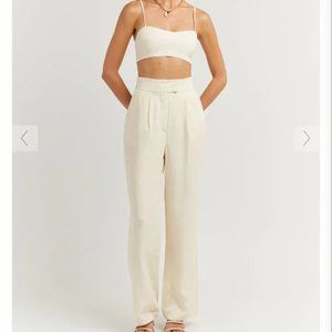 KARLA OFF WHITE LINEN BLEND PANT - 6 / OFF WHITE
